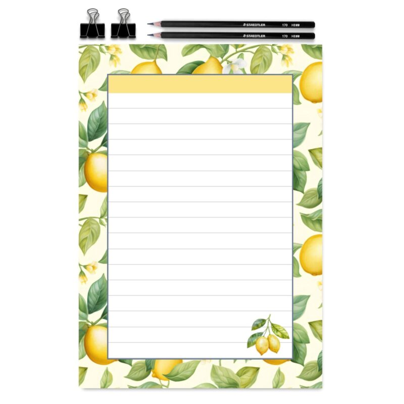 Printable lemon notepad in A6 format