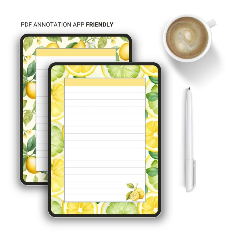 Minimal notepad printable with lemon illustrations