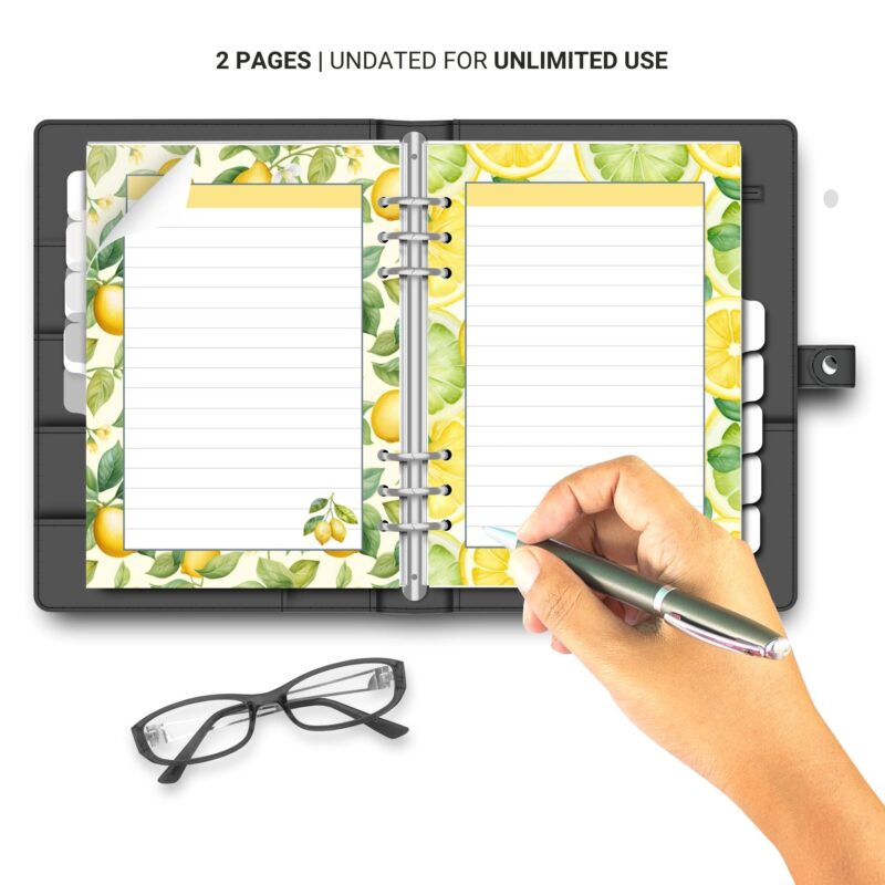Lined A6 notepad with yellow citrus accents