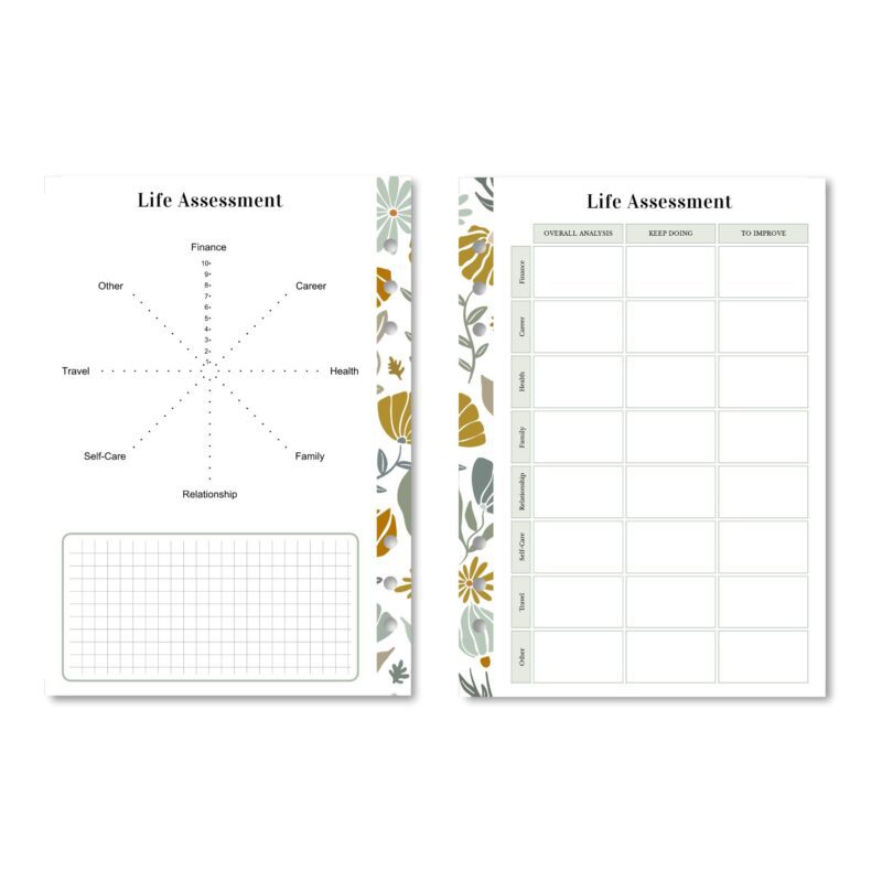 Life Assessment Tracker being filled out with pen