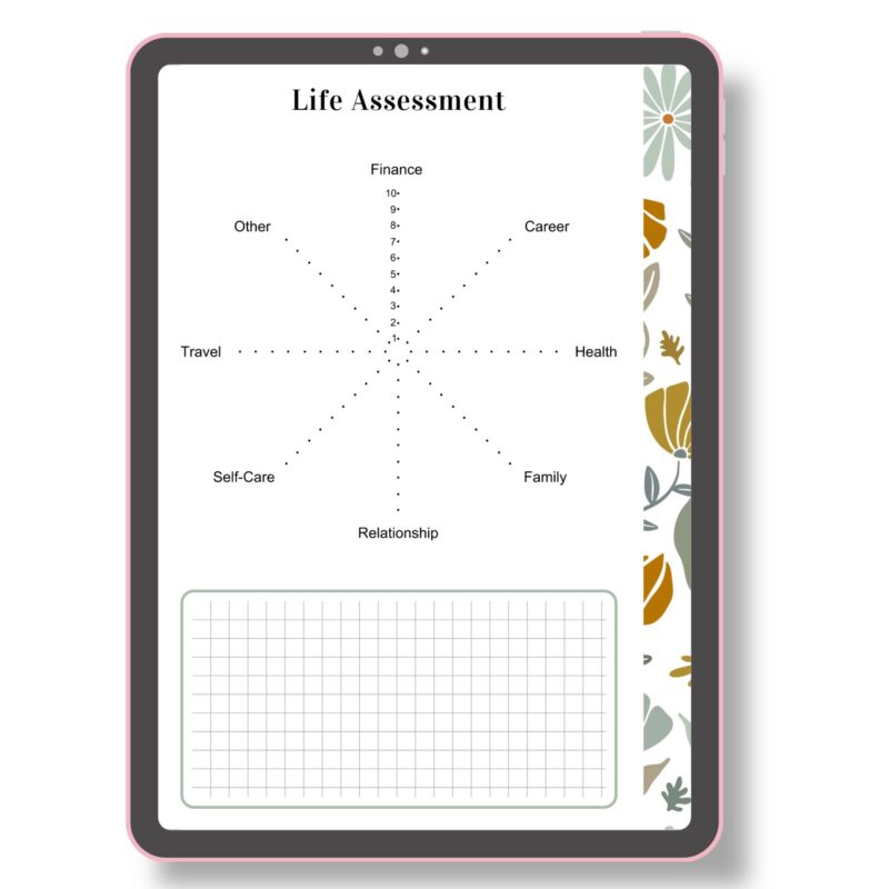 Printable life review sheet showing personal growth categories