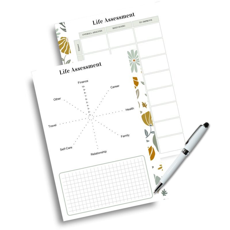 Printable life tracker with floral design