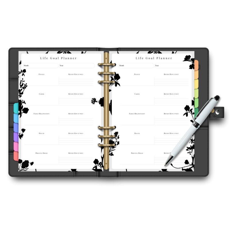 Printable life planner with goal setting categories