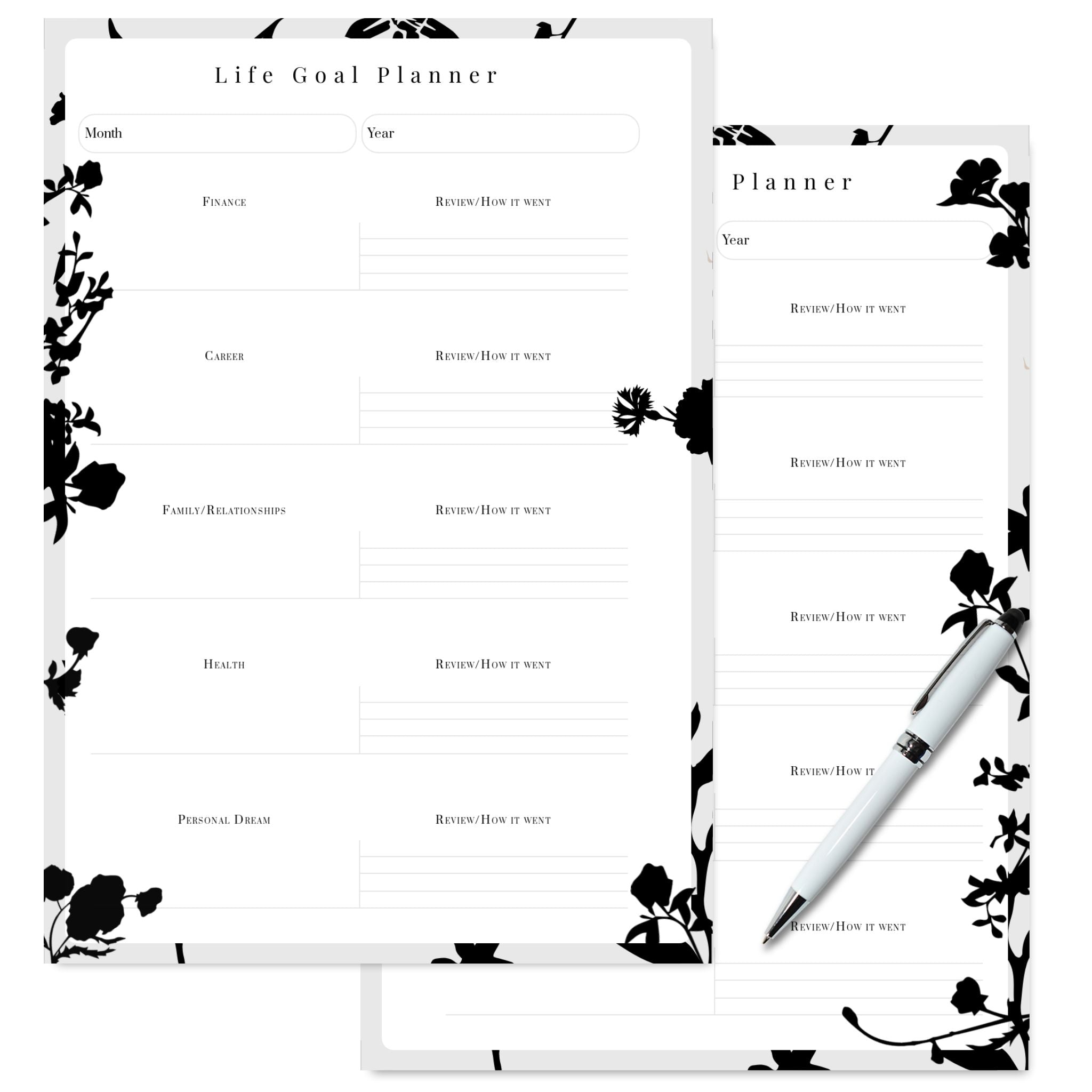 Two-page Silhouette Life Goal Planner layout