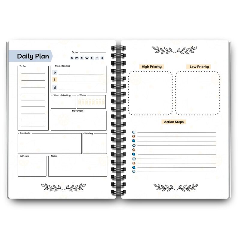 Vision board page layout with floral background