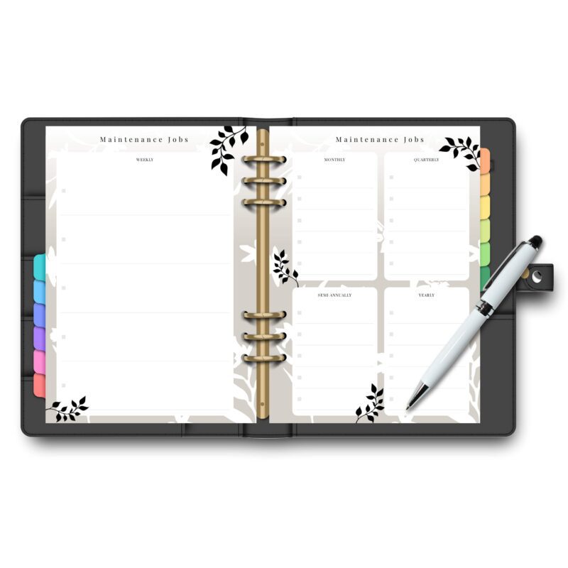 Property upkeep tracking planner page