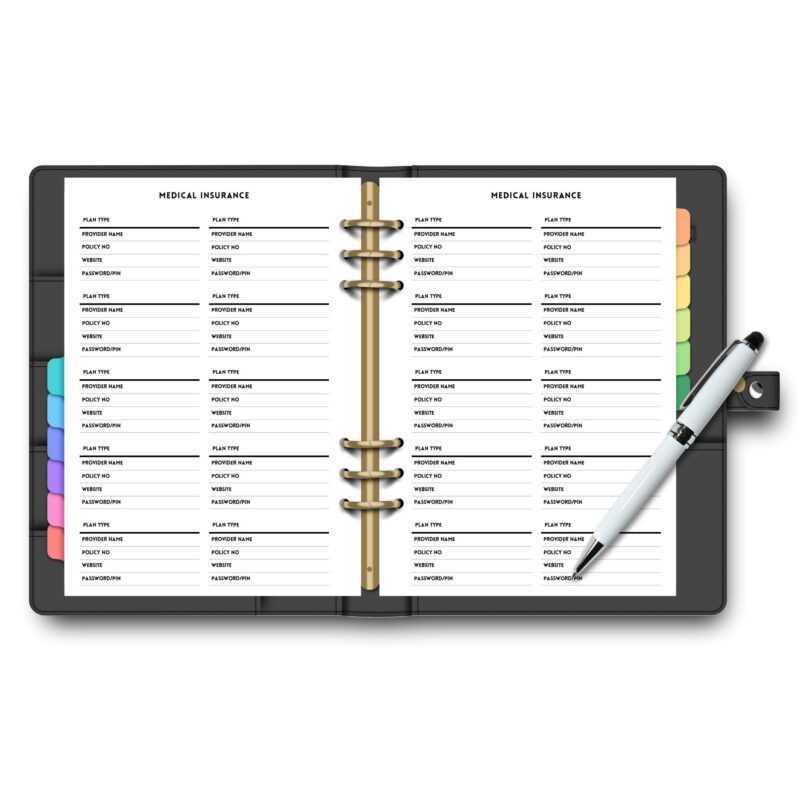 A5 insert for health policy and login information