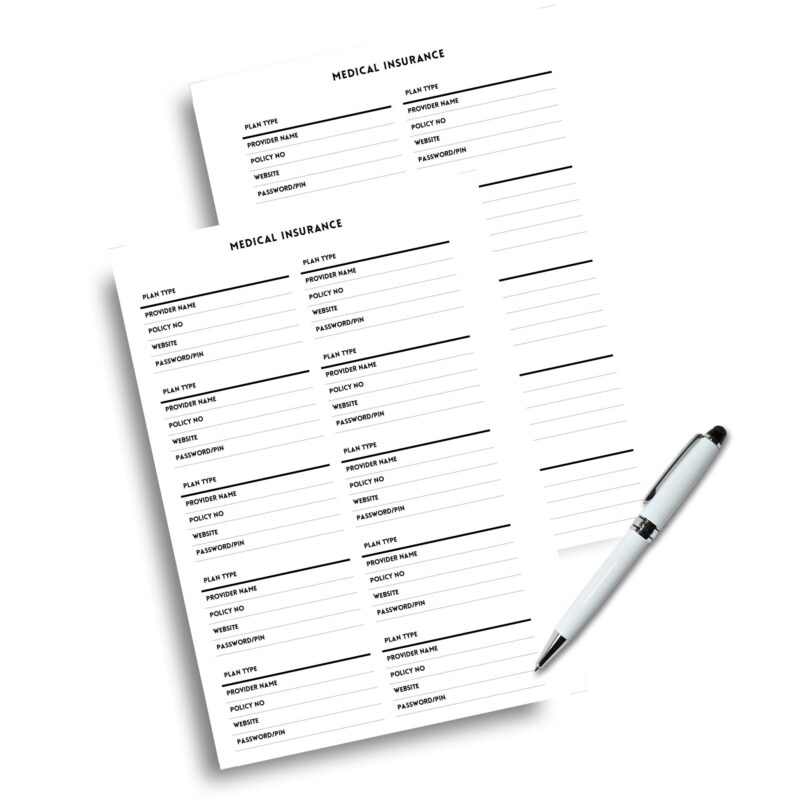 Minimalist medical insurance sheet for planners
