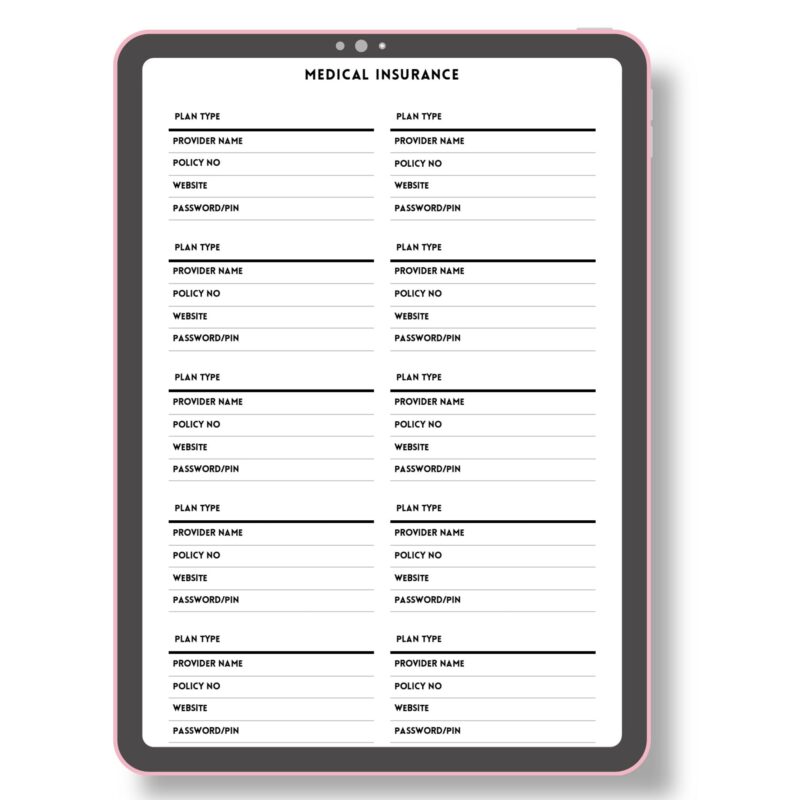 Personal use PDF for tracking medical coverage