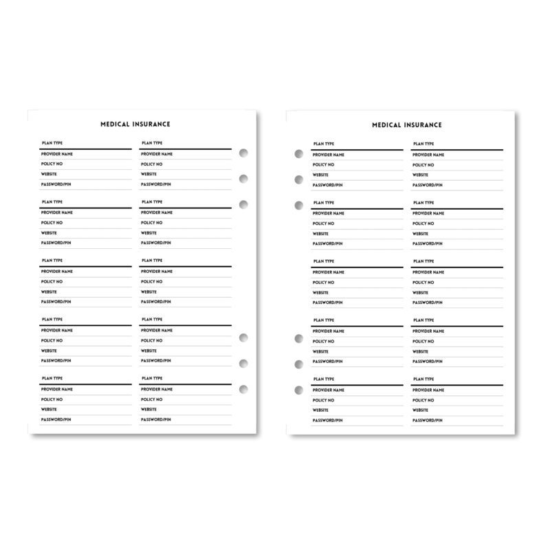 Flat lay of planner with insurance insert page