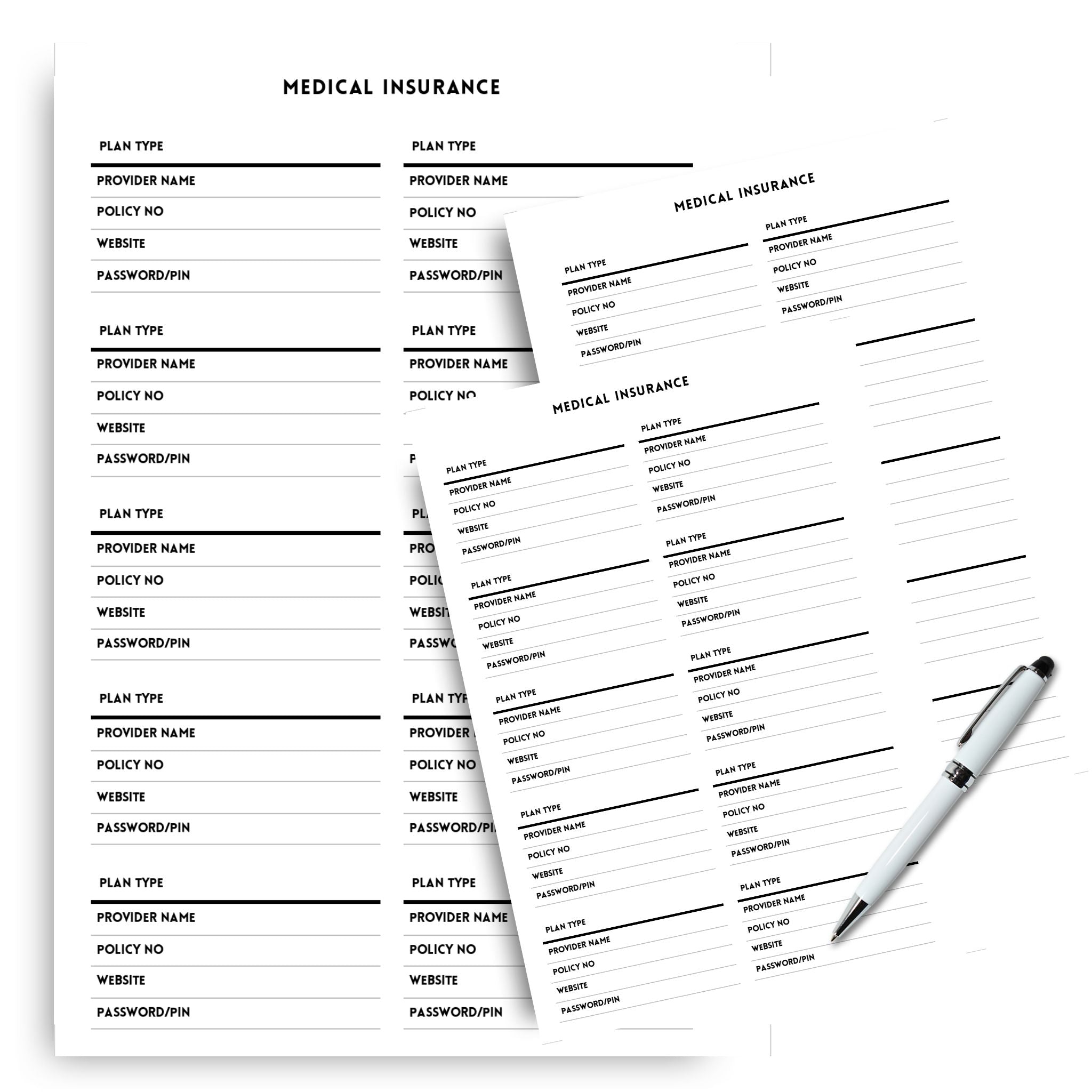 Printable insurance info tracker page PDF