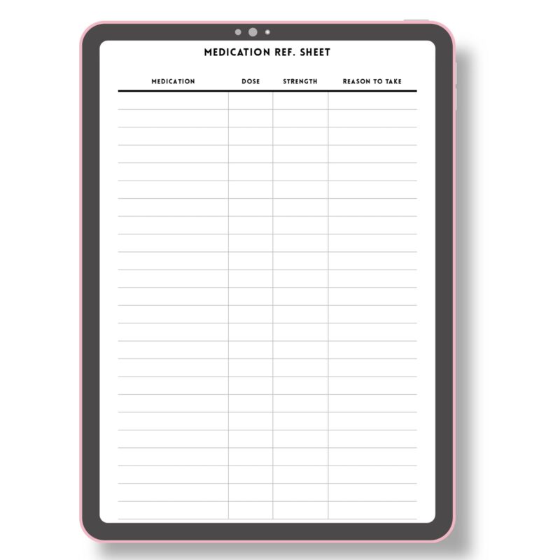 Handwritten medication tracker for home use
