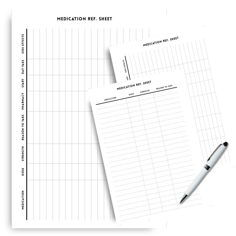 Two layout options for medication tracking PDF