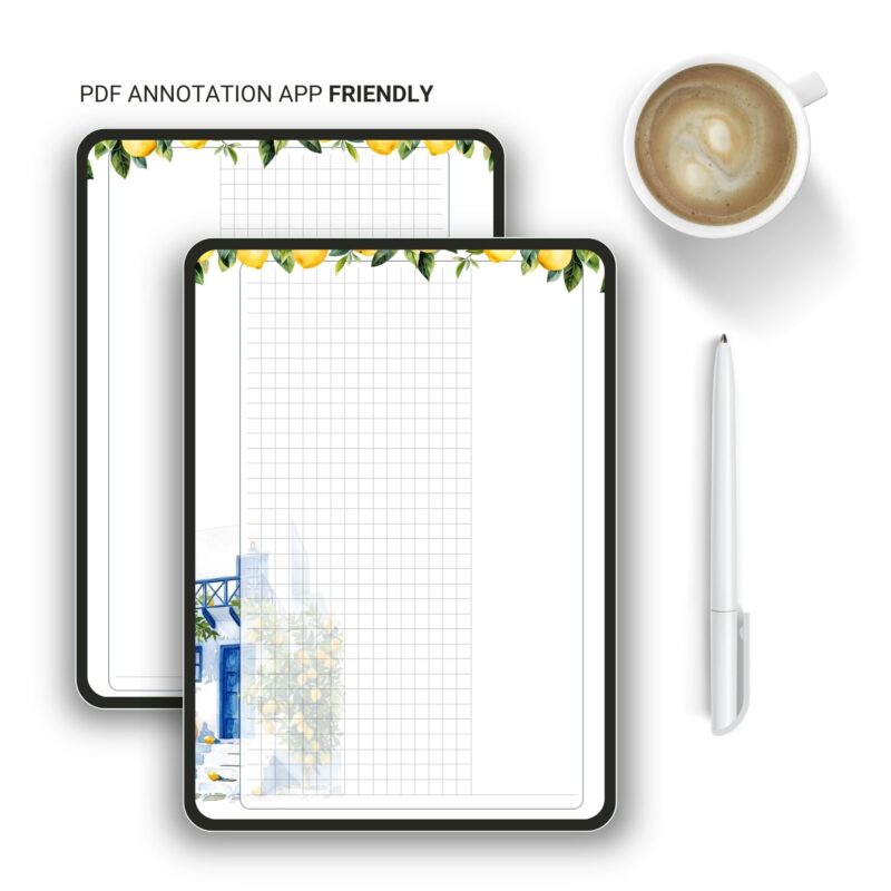 Grid journal insert with lemon-themed planner design