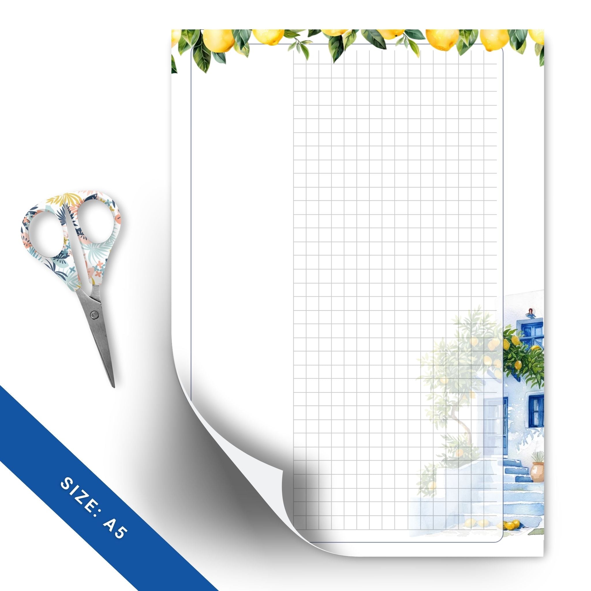Citrus-themed planner note pages with grid layout