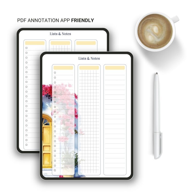 Printable list sheet with spring floral pattern