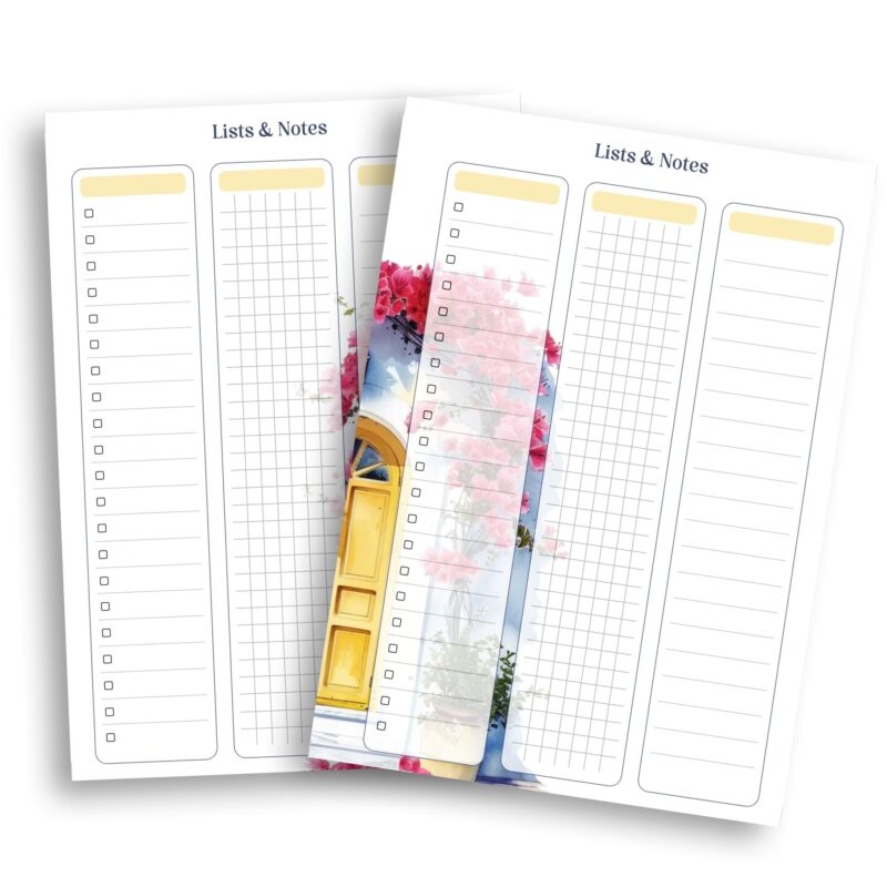 Printable lists and notes sheet for A5 planners