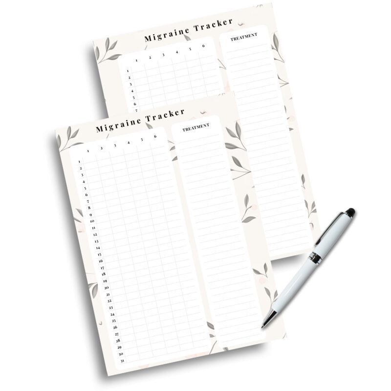 Printable pain tracking sheet for migraines
