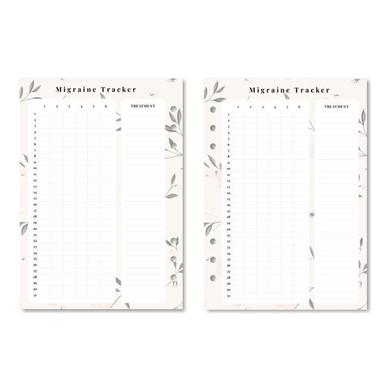 Clean printable sheet for headache and relief tracking