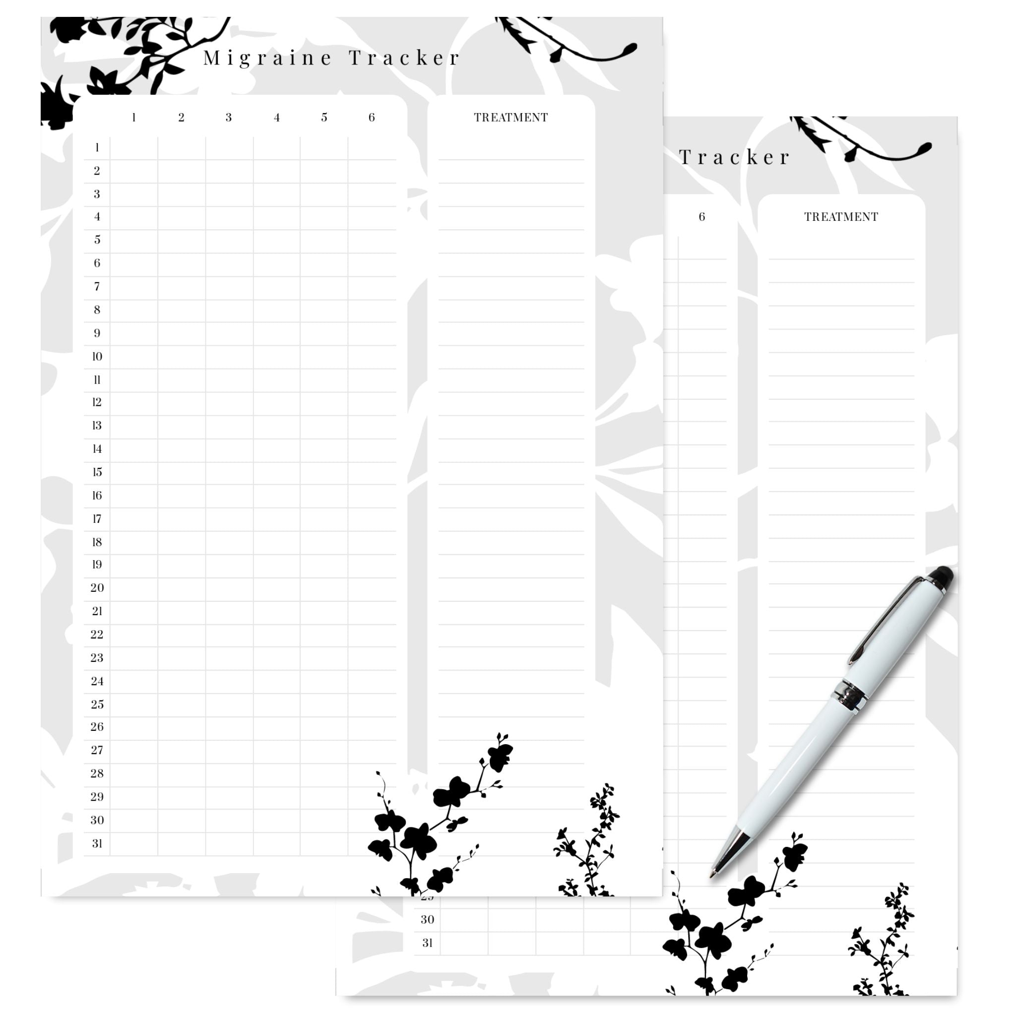 Headache symptom tracking sheet for planners