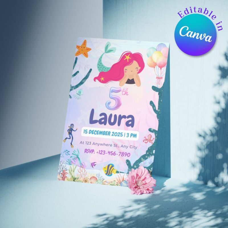 Customizable kids party invite with ocean animals