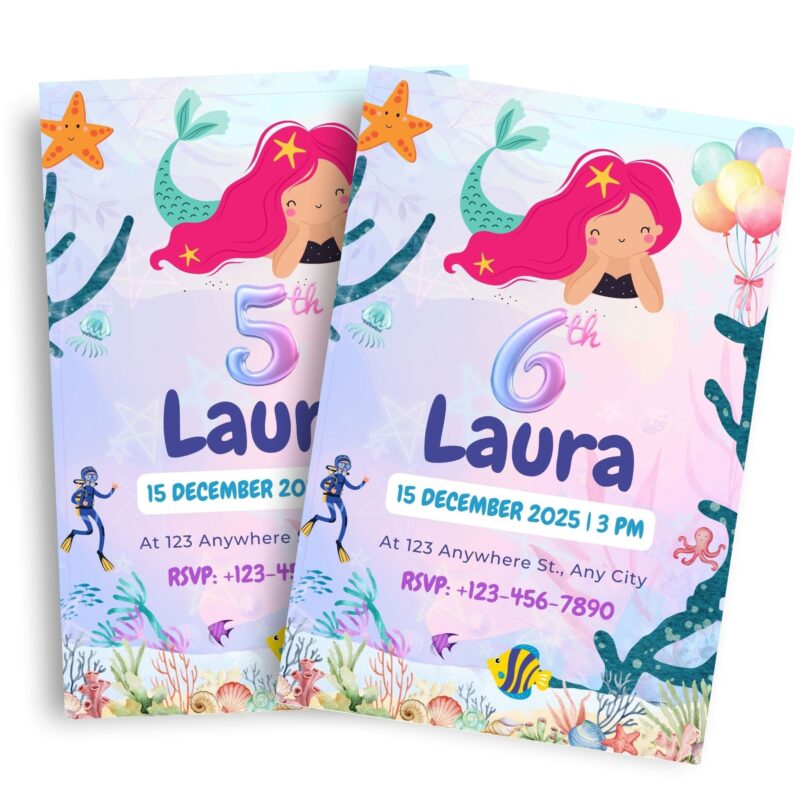 Printable underwater party invite for age 3 to 6