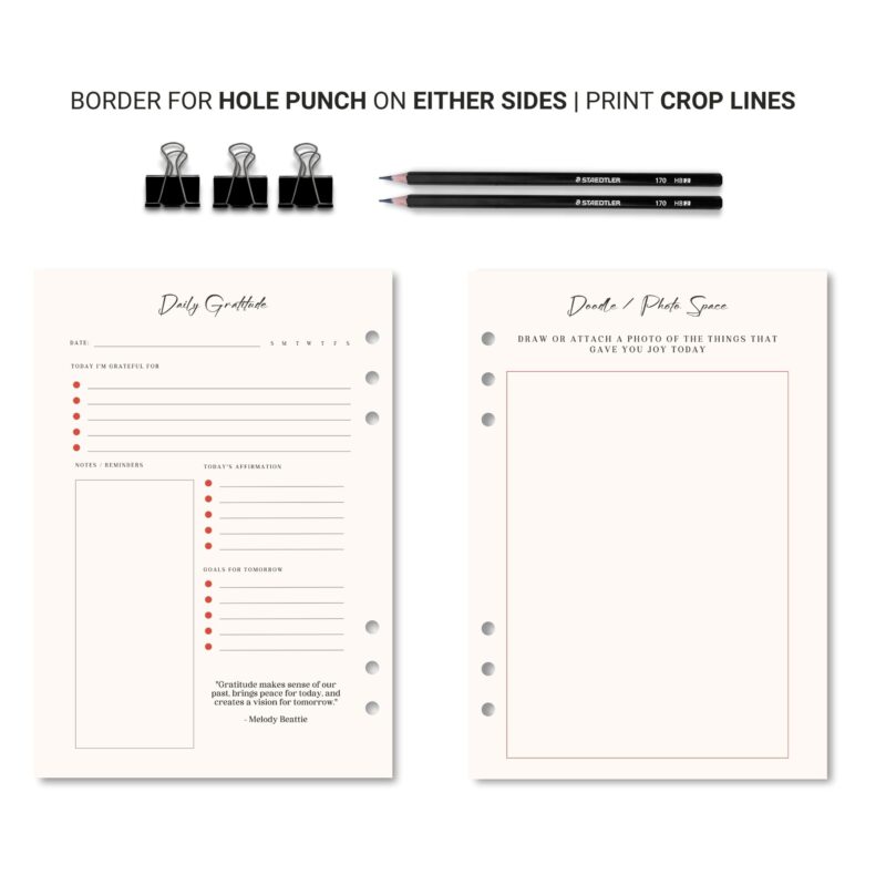 Handwriting in Gratitude Journal planner insert