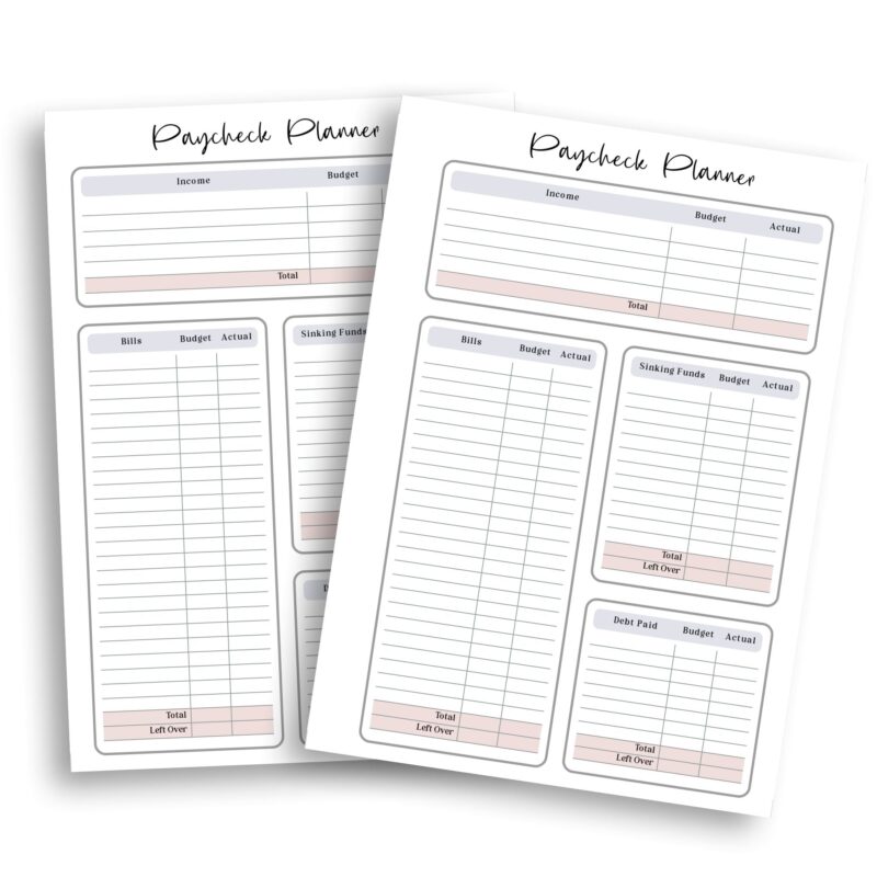 Printable paycheck tracker for A4 planners
