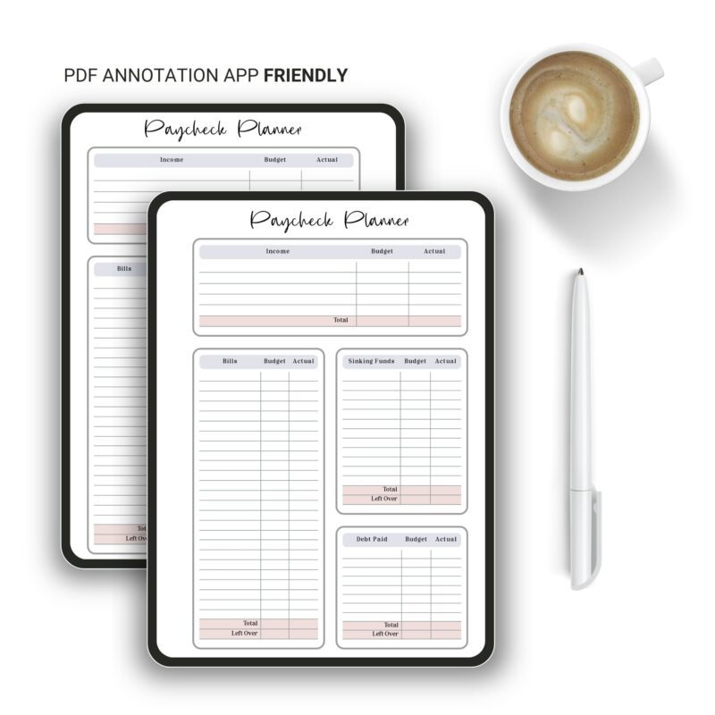 Printable paycheck tracker for A4 planners