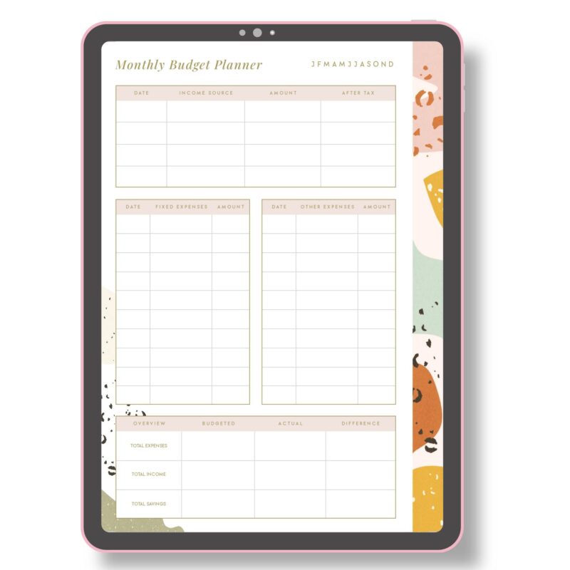 A5 budget planner PDF for monthly finances