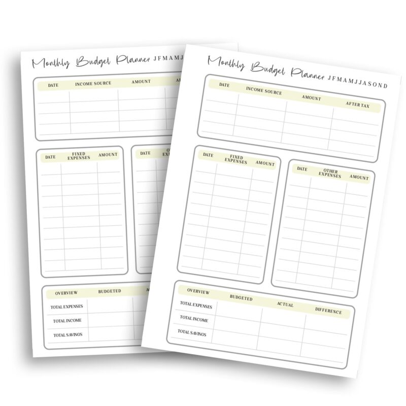 Two-page monthly budget insert ready to print