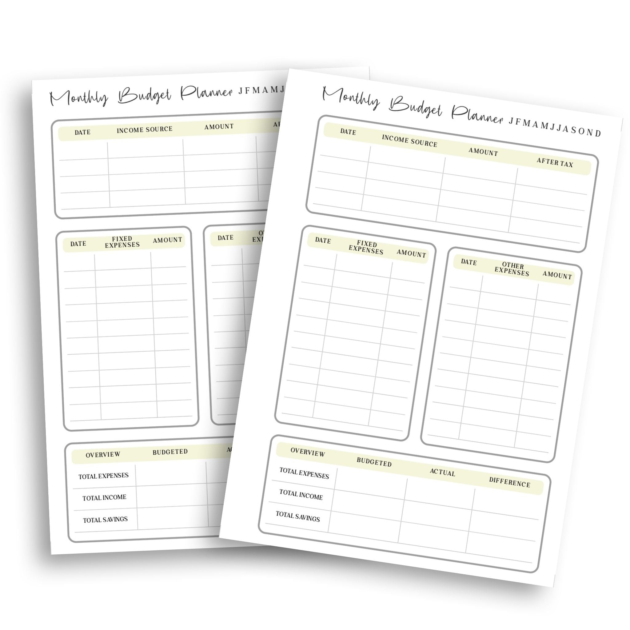 Two-page monthly budget insert ready to print