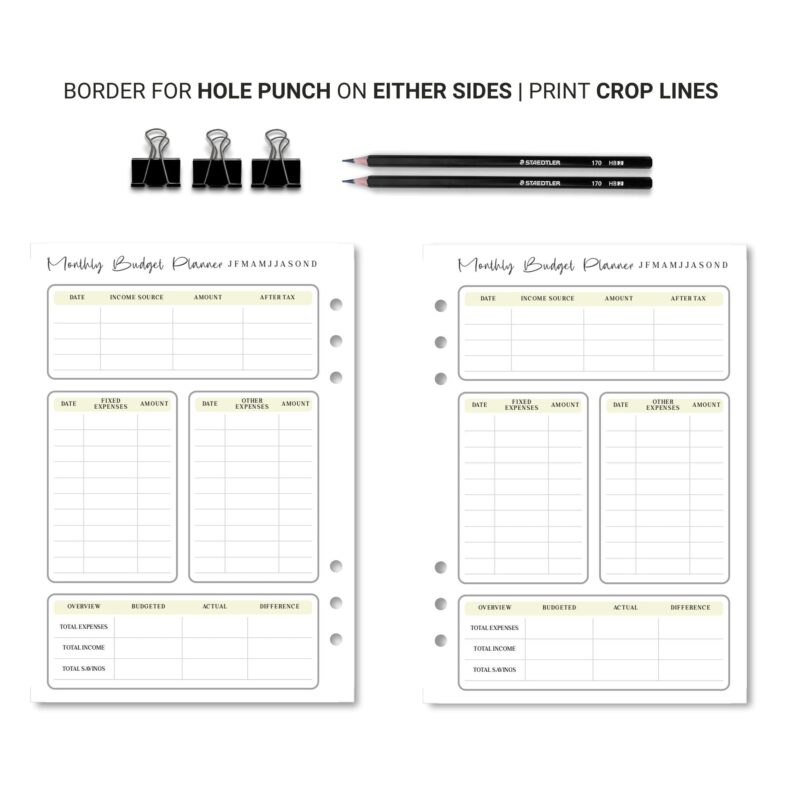 Budget setup with calculator on planner pages