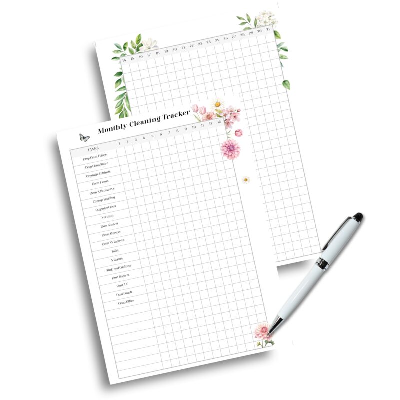 A5 cleaning tracker page for planners