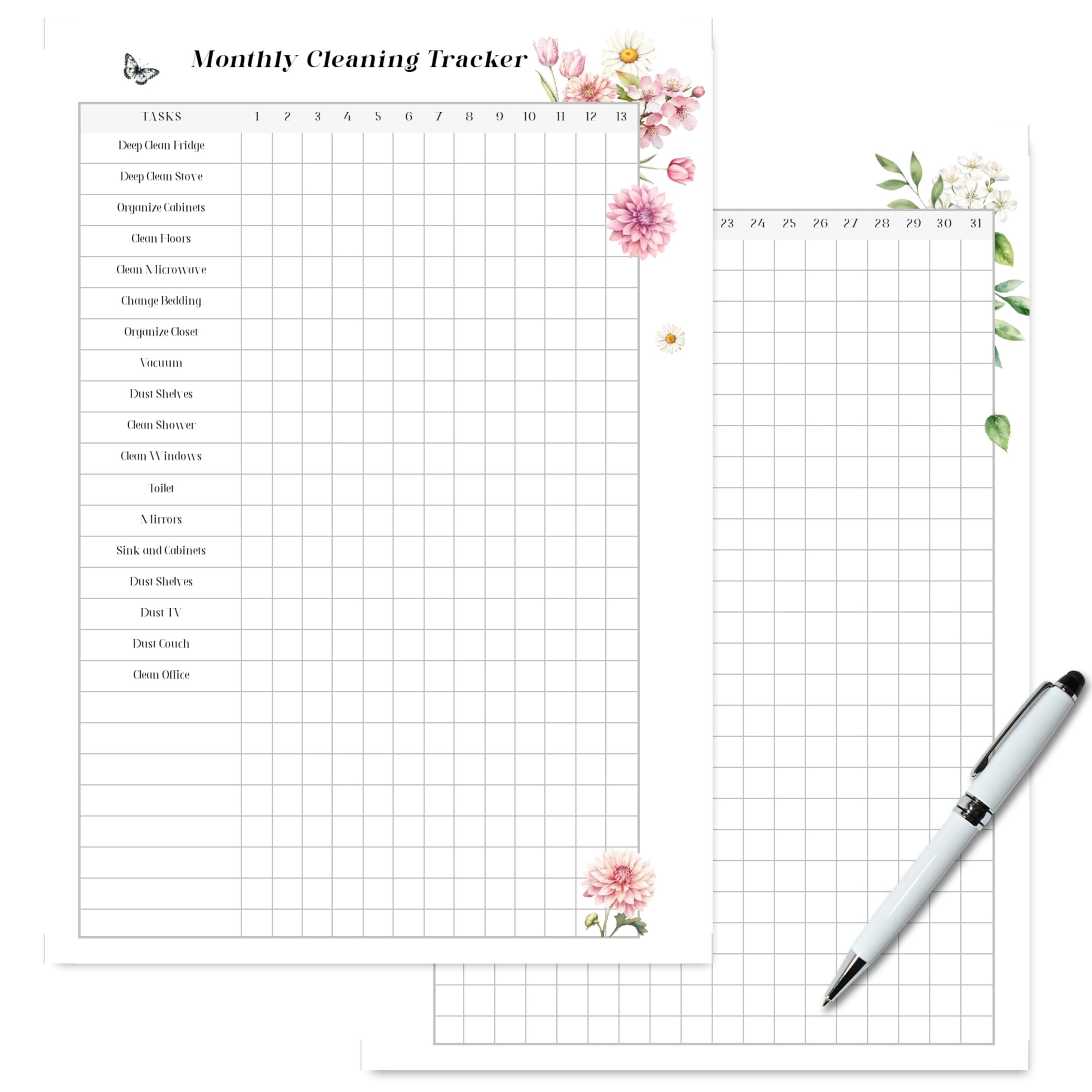 Two-page cleaning checklist layout