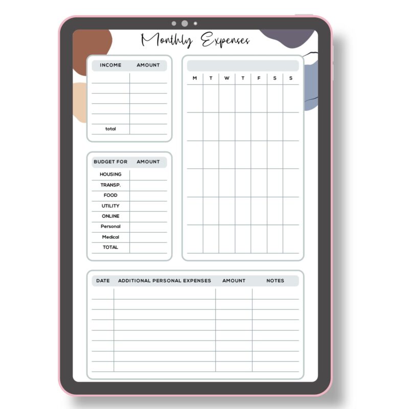 Easy-to-use printable expense planner