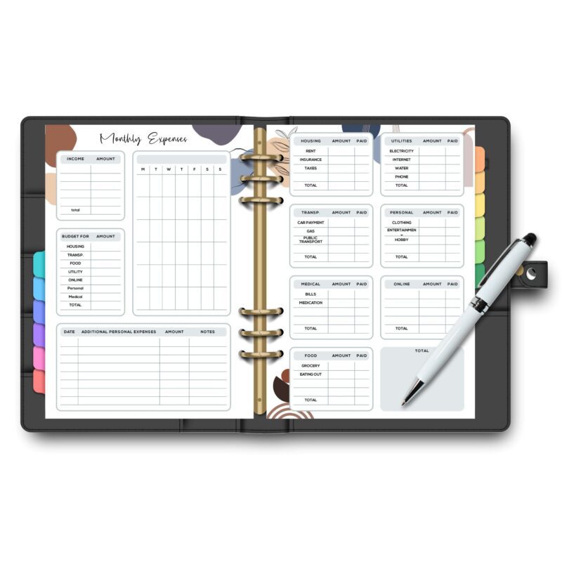 Printable budget vs actual sheet in A5 layout