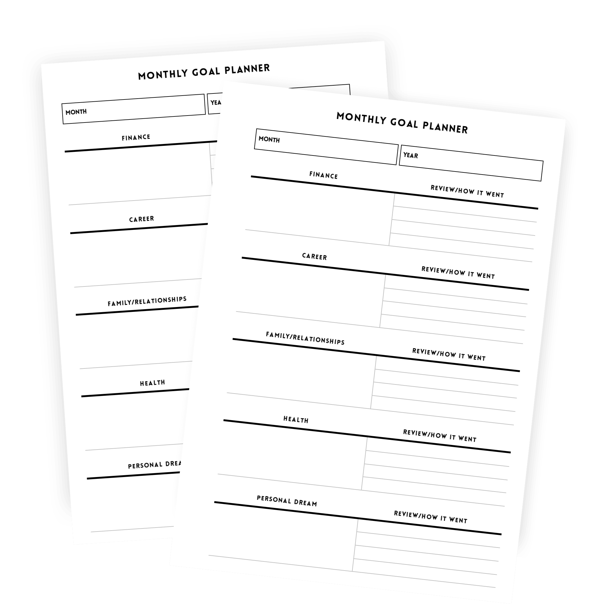 Printable goal tracker with 5-goal layout