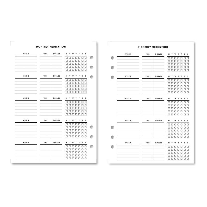 A5 medicine planner insert for prescriptions
