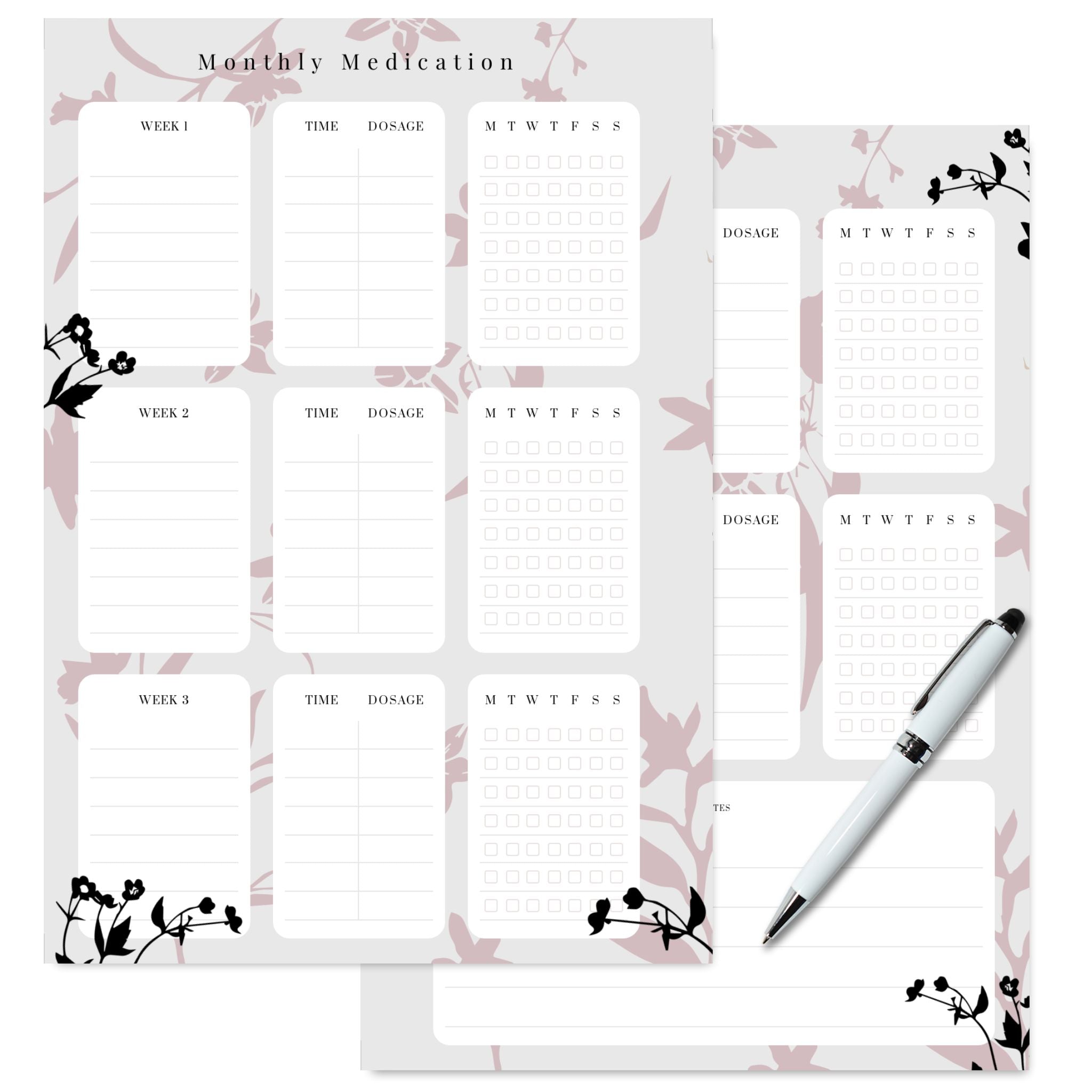 Two-page prescription log for daily doses printable