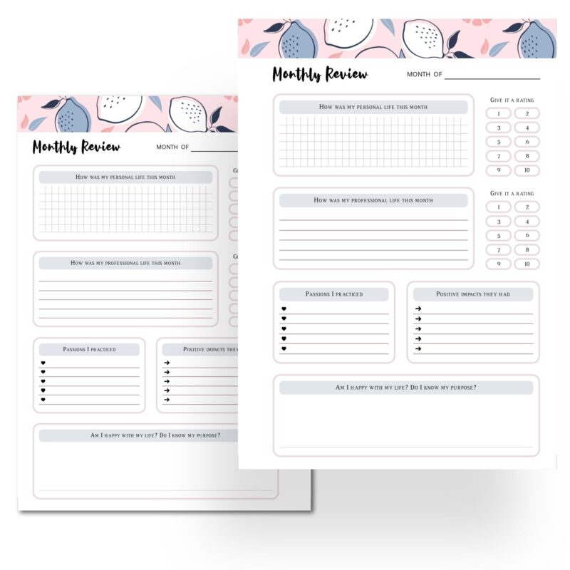 Monthly goal setting page with planner supplies