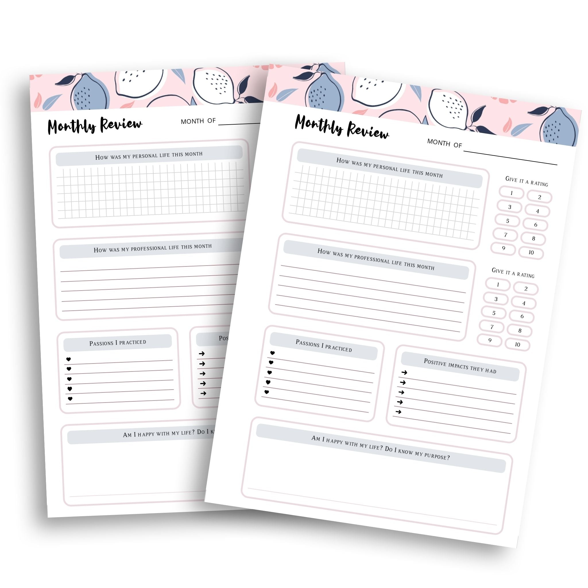 Minimalist monthly goals and reflection planner page