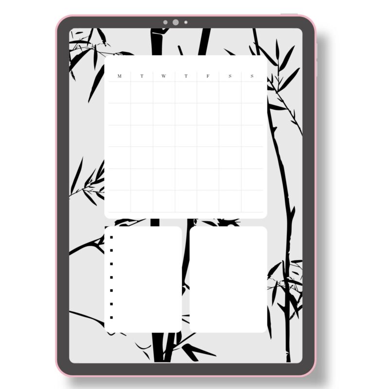 Planner spread showing monthly overview in silhouette style