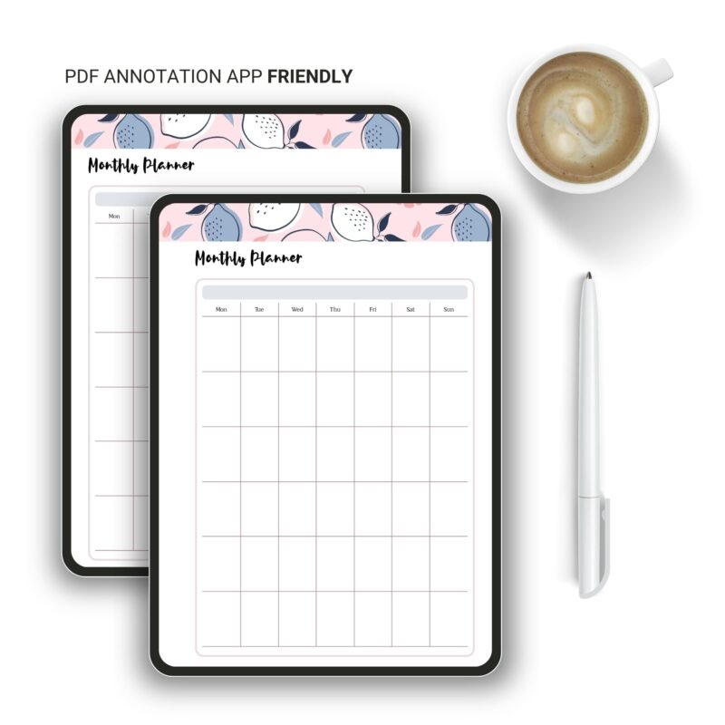 Black and white A5 monthly planner insert