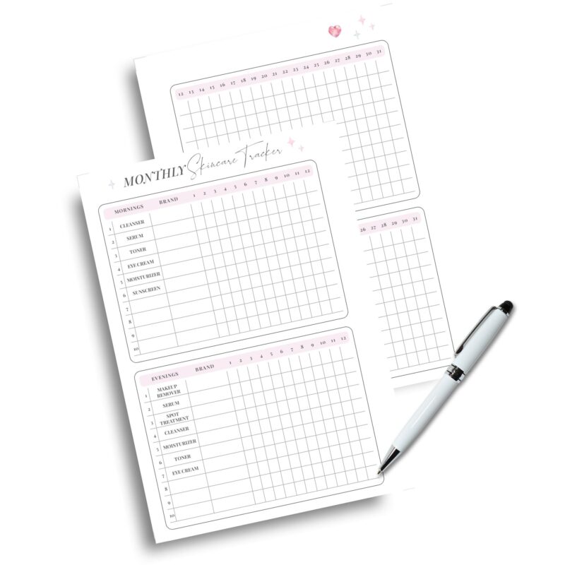 Printable daily AM and PM skincare log