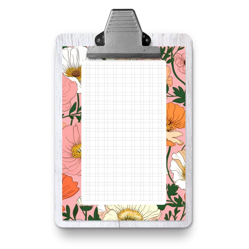 Flat lay of floral notes insert in planner binder