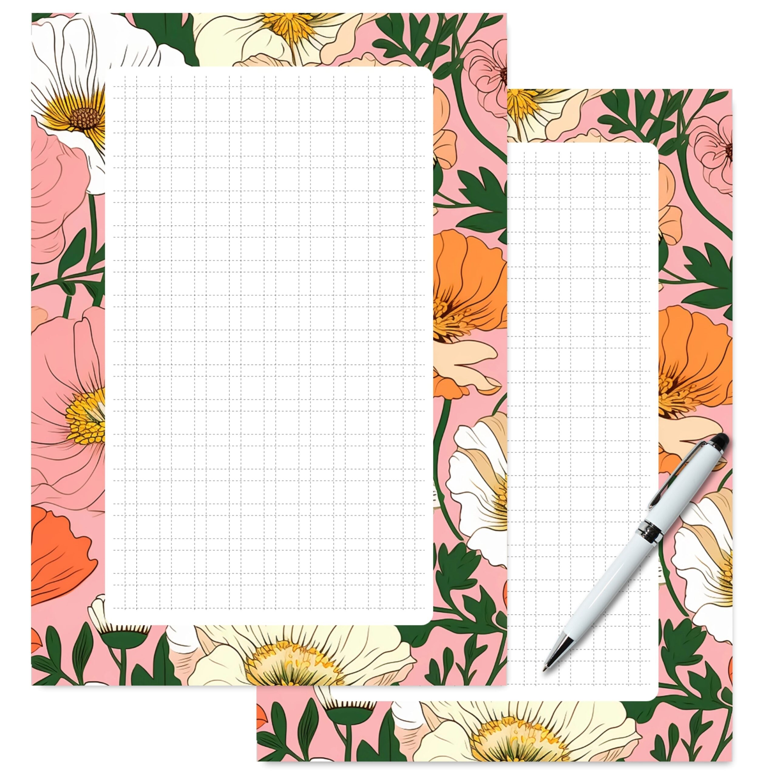 Elegant printable floral notes paper for journaling