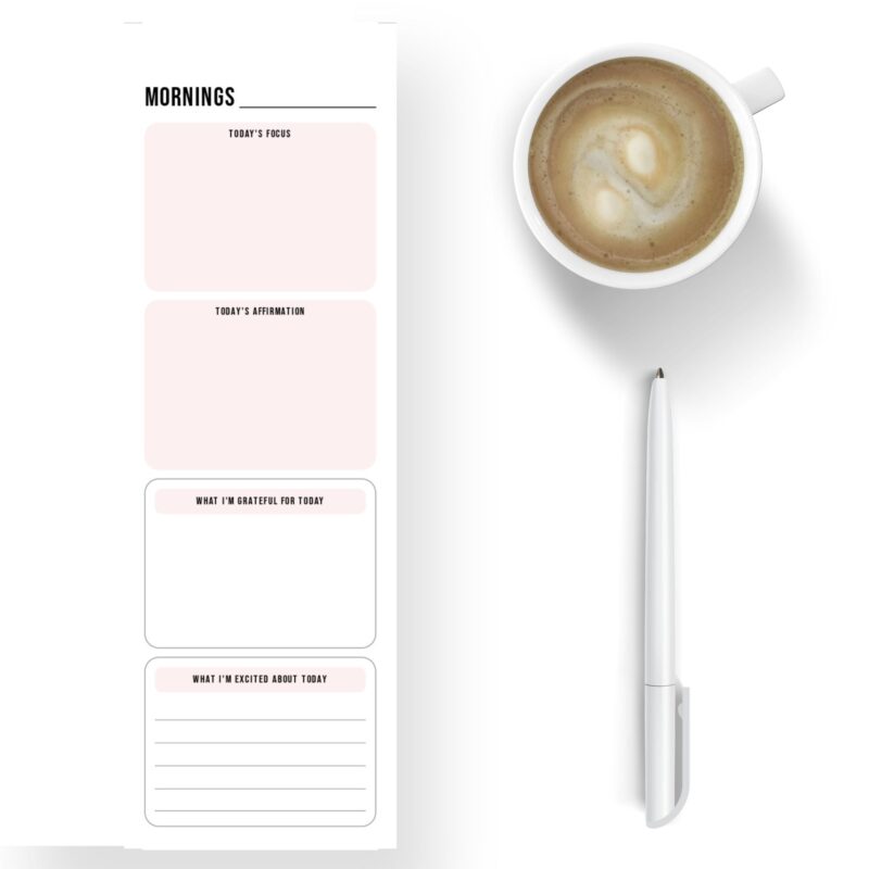Flat lay of printable gratitude planner A5 on desk