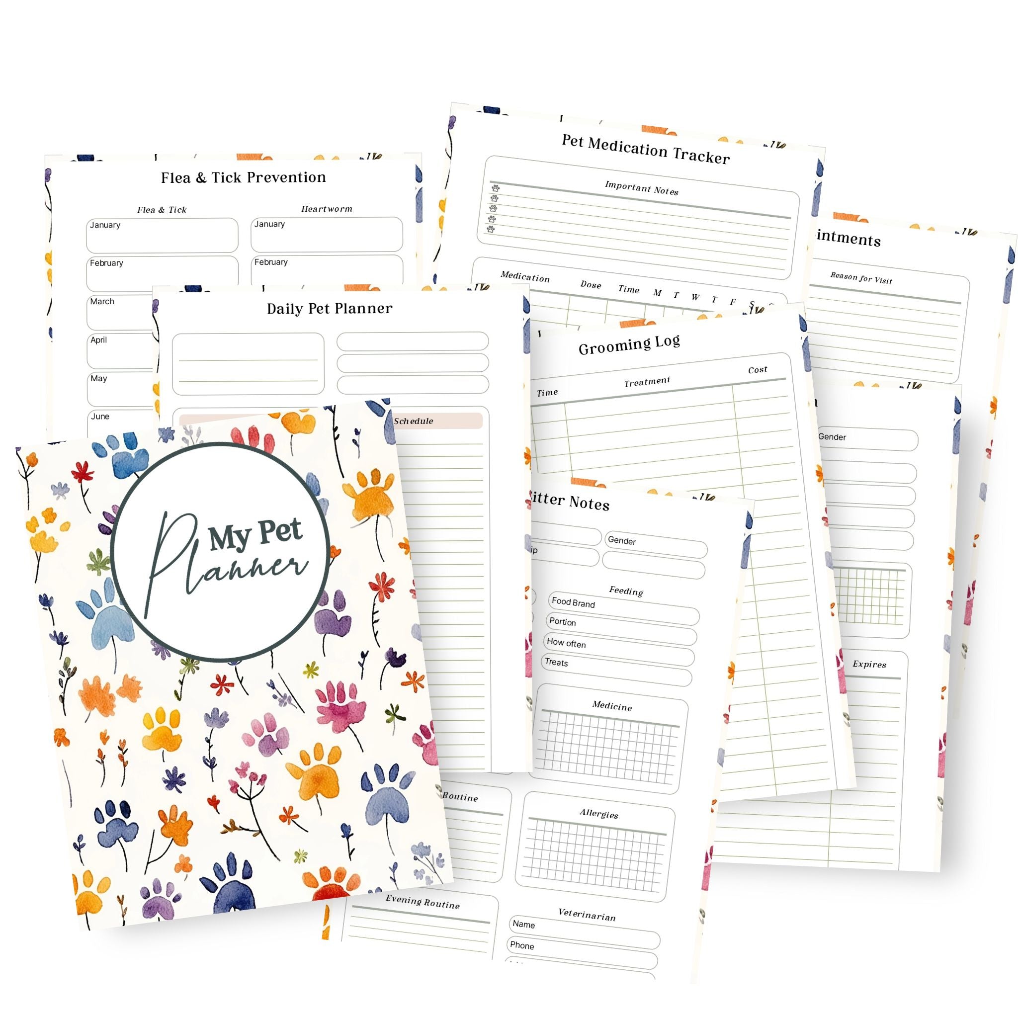 Pet Planner Bundle daily schedule and health pages