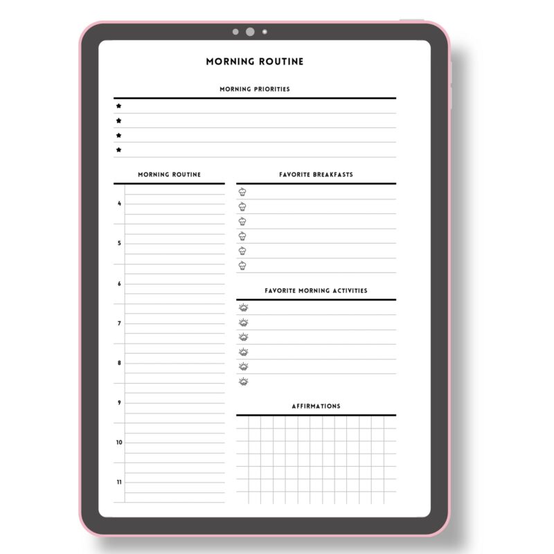 Morning affirmation planner page in A5 format